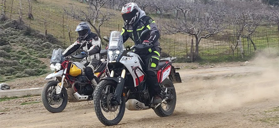 Moto Guzzi V85TT and Yamaha 700 Tenere in action on Crete